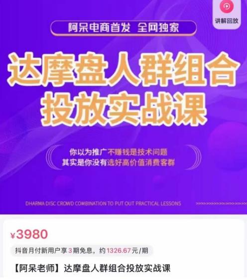阿呆电商·达摩盘人群组合投放实战课,你以为推广不赚钱是技术问题,其实是你没有选好高价值消费客群