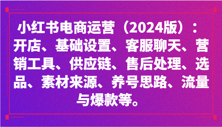 小红书电商运营（2024版）：开店、设置、供应链、选品、素材、养号、流量与爆款等-888资源网