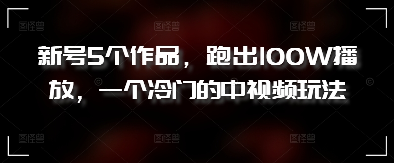 新号5个作品，跑出100W播放，一个冷门的中视频玩法-888资源网