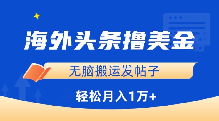 海外头条撸美金，无脑搬运发帖子，月入1万+，小白轻松掌握-888资源网