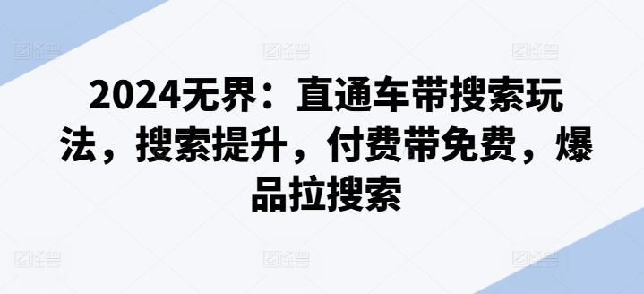 2024无界：直通车带搜索玩法，搜索提升，付费带免费，爆品拉搜索-888资源网
