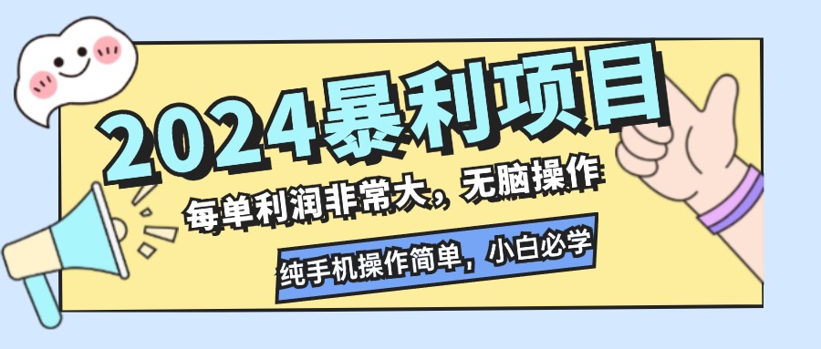 （12130期）2024暴利项目，每单利润非常大，无脑操作，纯手机操作简单，小白必学项目-888资源网
