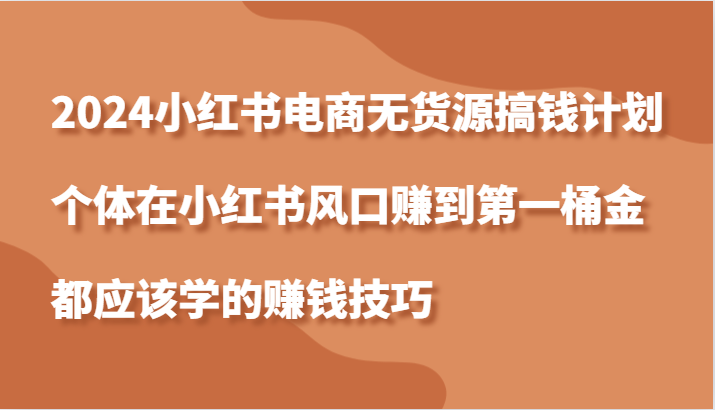 2024小红书电商无货源搞钱计划，个体在小红书风口赚到第一桶金应该学的赚钱技巧-888资源网