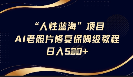 人性蓝海AI老照片修复项目保姆级教程，长期复购，轻松日入5张-888资源网
