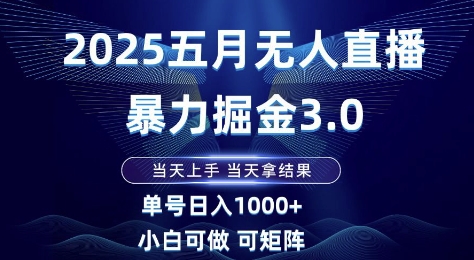 2025五月无人直播暴力掘金3.0，当天上手，当天拿结果，单号日入1k+小白可做可矩阵-888资源网