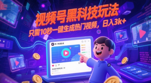 视频号黑科技玩法，只需10秒一键生成热门视频，日入3k+-888资源网