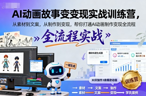 AI动画故事变现实战训练营，从素材到文案，从制作到变现，帮你打通AI动画制作变现全流程