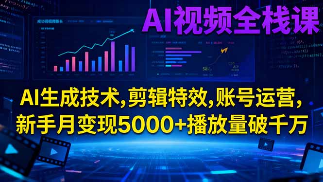 （16603期）AI视频全栈课:AI生成技术,剪辑特效,账号运营,新手月变现5000+播放量破千万