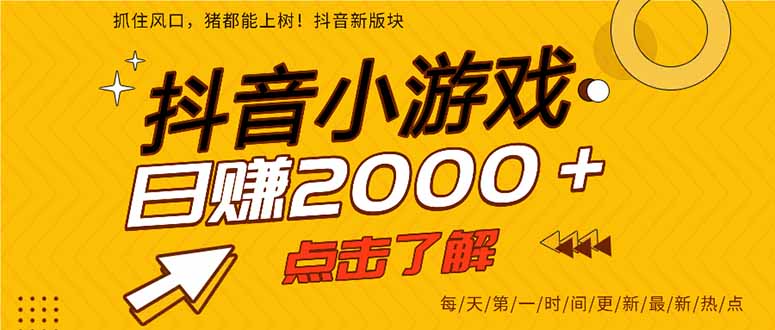 （16832期）2025年爆火的抖音小游戏项目，一部手机日入2000+