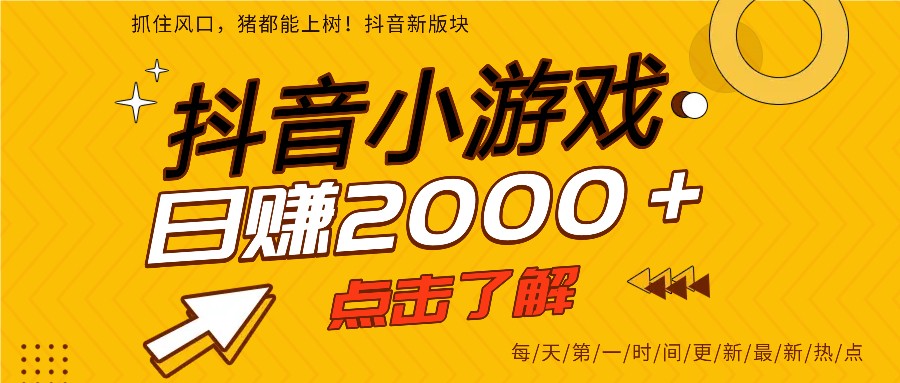 25年爆火的抖音小游戏项目，一部手机日入2000+