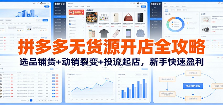 拼多多无货源开店全攻略：选品铺货+动销裂变+投流起店，新手快速盈利