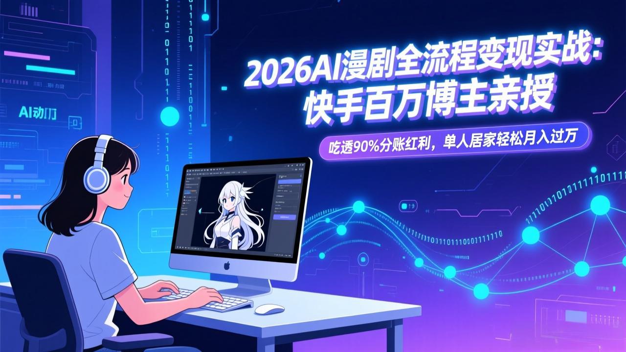 （17266期）2026AI漫剧全流程变现实战：快手百万博主亲授，吃透90%分账红利，单人居家轻松月入过万