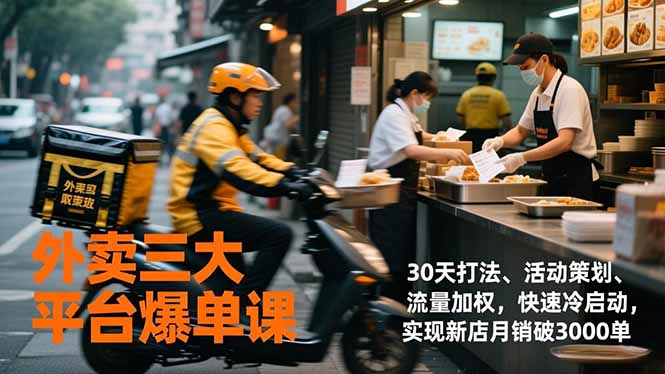 （17019期）外卖三大平台爆单课，30天打法、活动策划、流量加权，快速冷启动，实现新店月销破3000单