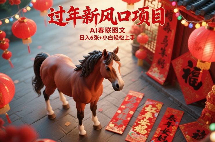 过年新风口项目，用ai春联图文，日入6张+小白轻松上手