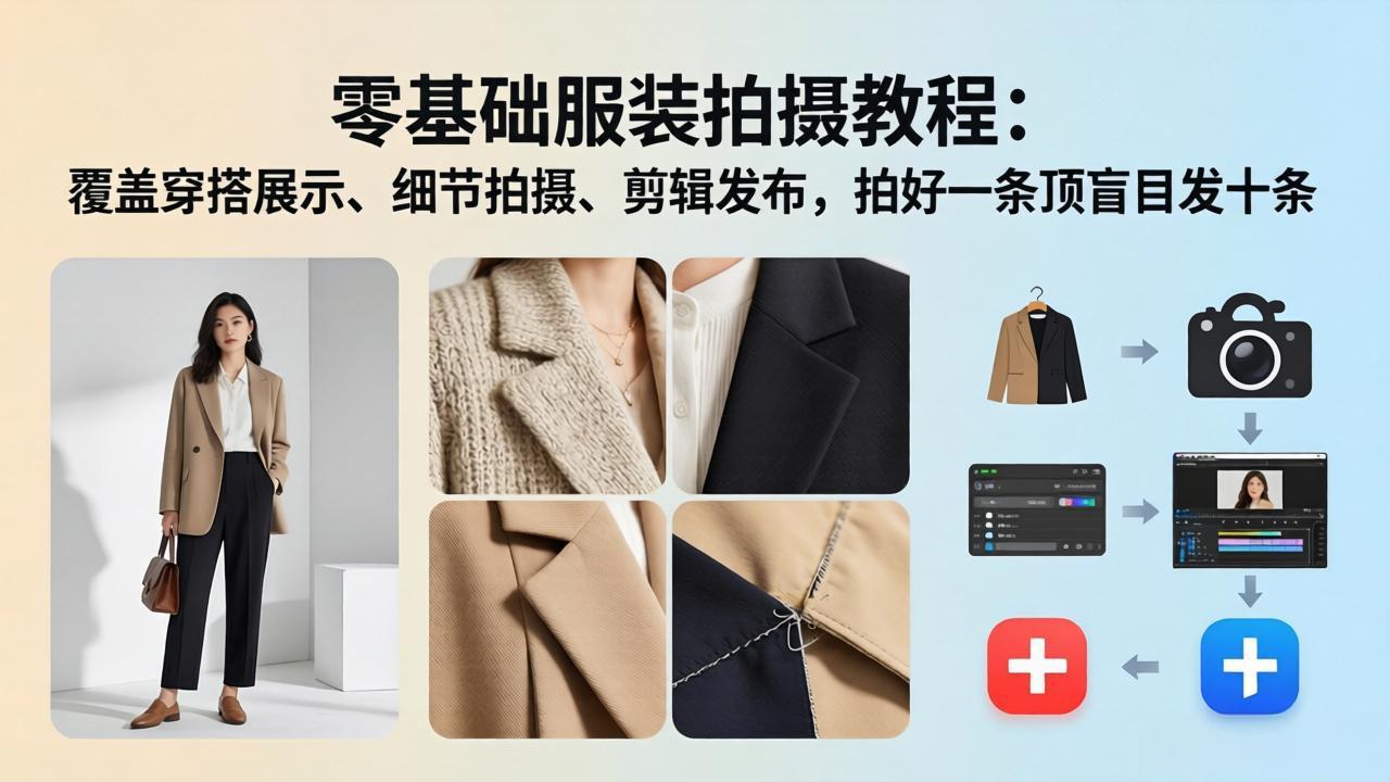 （17829期）零基础服装拍摄教程：覆盖穿搭展示、细节拍摄、剪辑发布，拍好一条顶盲目发十条