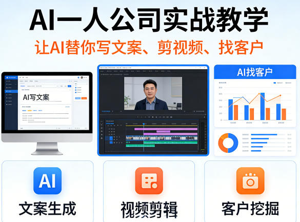 AI一人公司实战教学，让AI替你写文案、剪视频、找客户（更新0411）