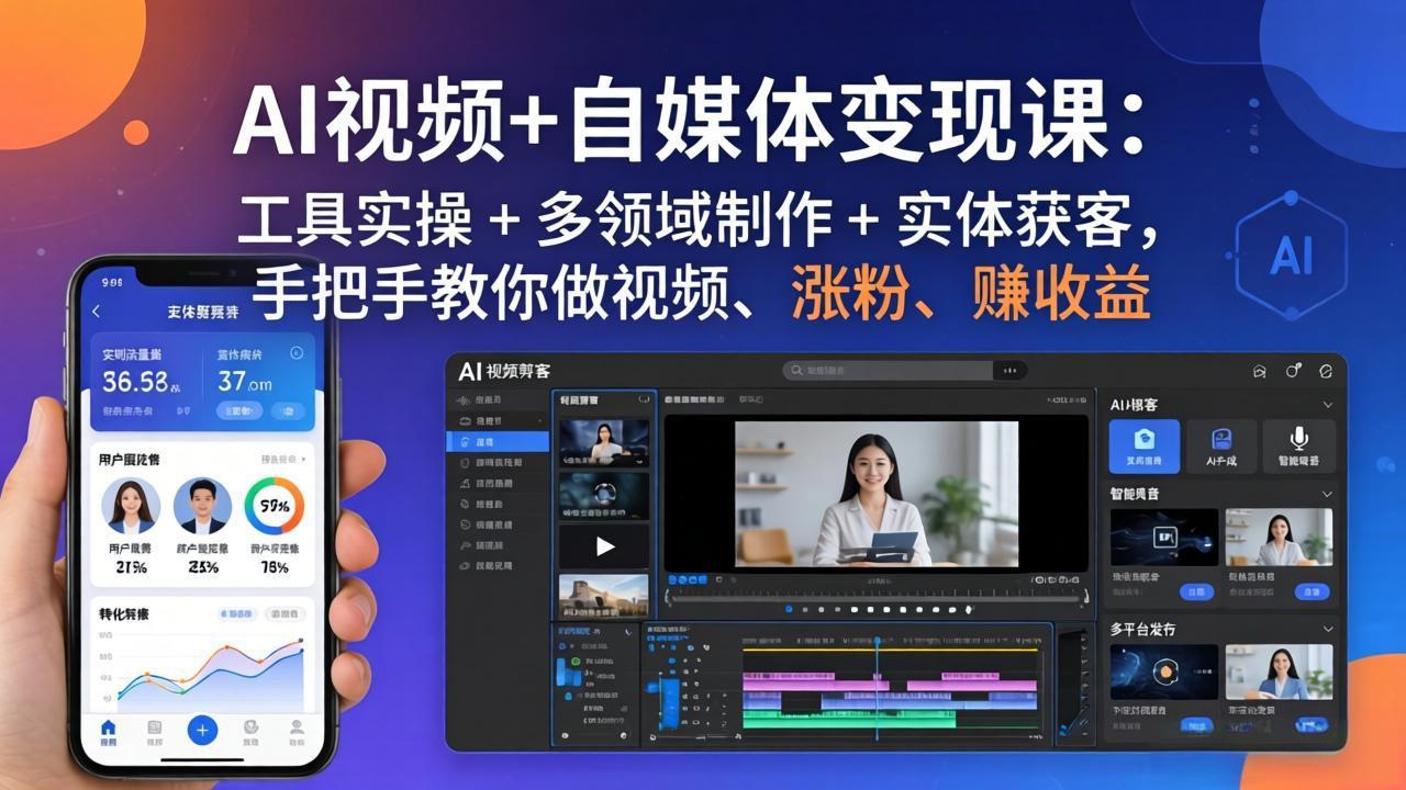 （17891期）AI视频+自媒体变现课：工具实操 + 多领域制作 + 实体获客，手把手教你做视频、涨粉、赚收益