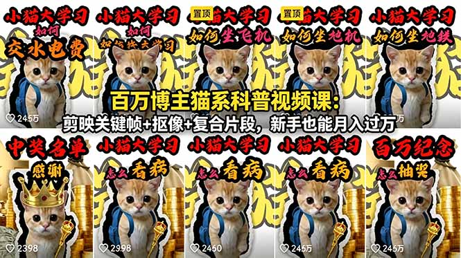 (18595期)百万博主猫系科普视频课:剪映关键帧+抠像+复合片段,新手也能月入过万