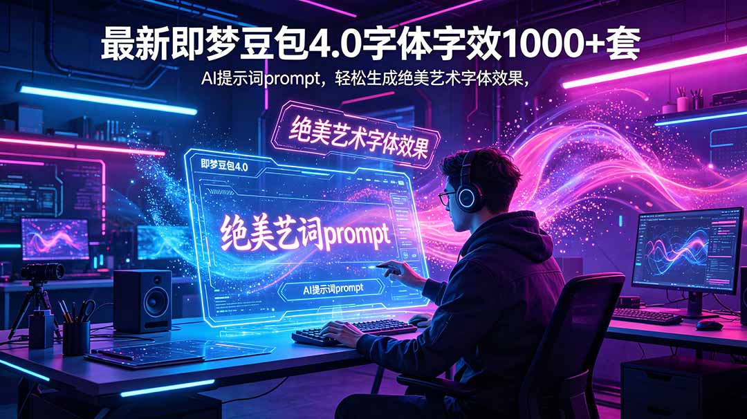 （18649期）最新即梦豆包4.0字体字效1000+套，AI提示词prompt，轻松生成绝美艺术字体效果