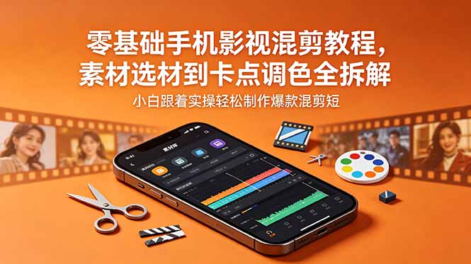 （18749期）零基础手机影视混剪教程，素材选材到卡点调色全拆解，小白跟着实操轻松制作爆款混剪短片