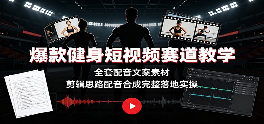 爆款健身短视频赛道教学:全套配音文案素材,剪辑思路配音合成完整落地实操