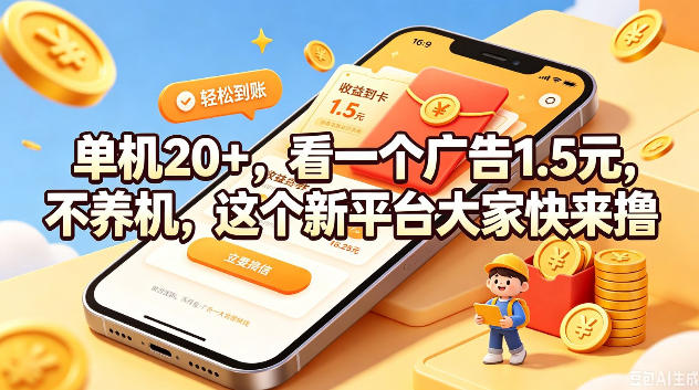 单机20+,看一个广告1.5米,不养机,这个新平台大家快来撸