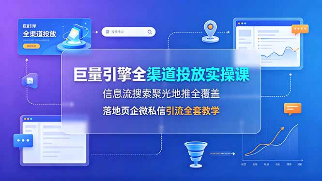 (19181期)巨量引擎全渠道投放实操课,信息流搜索聚光地推全覆盖,落地页企微私信引流全套教学