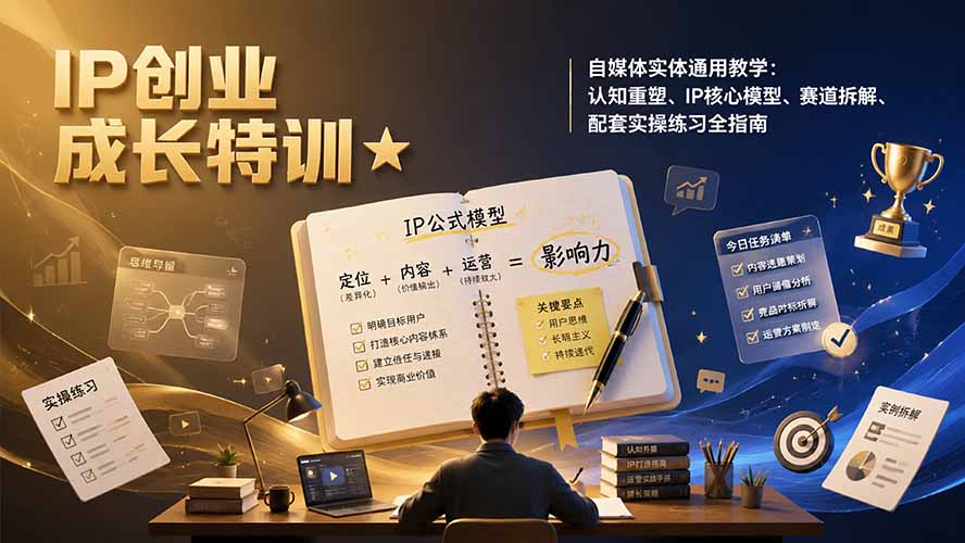 (19567期)IP创业成长特训自媒体实体通用教学:认知重塑、IP核心模型、赛道拆解、配套实操练习全指南