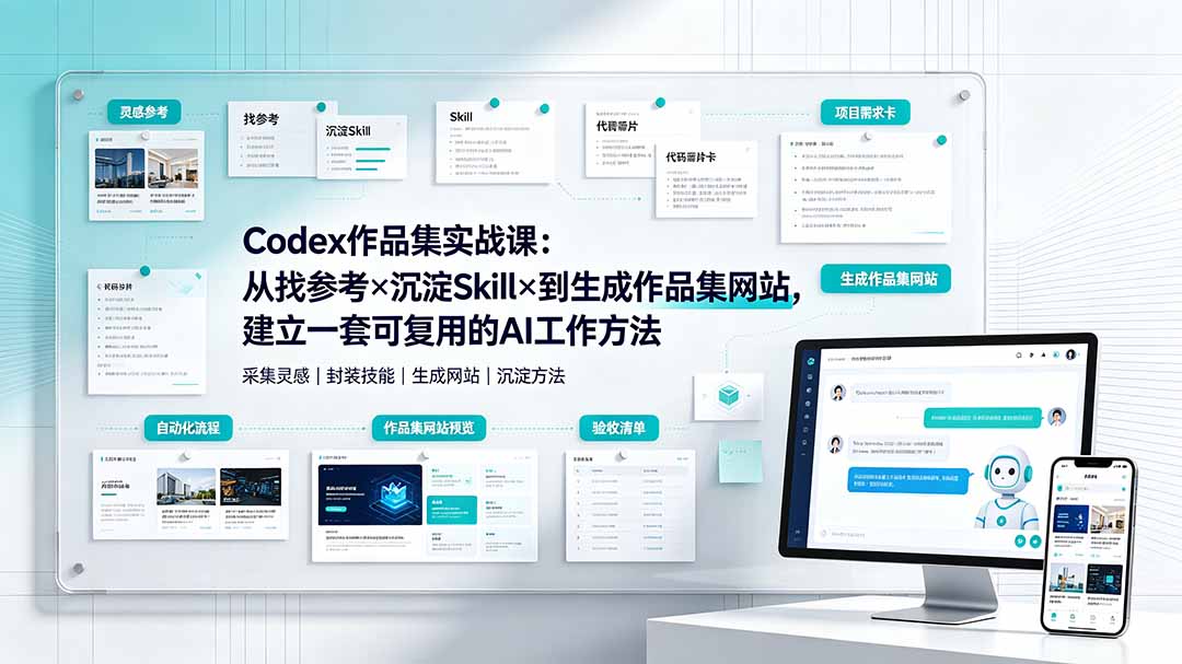 (19361期)Codex作品集实战课:从找参考×沉淀Skill×到生成作品集网站,建立一套可复用的AI工作方法