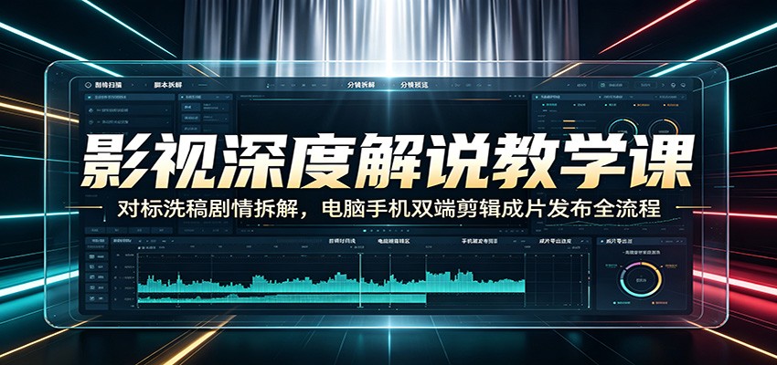 影视深度解说教学课:对标洗稿剧情拆解,电脑手机双端剪辑成片发布全流程