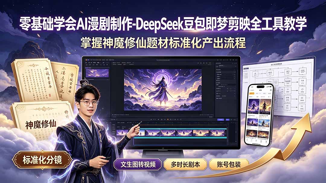 (19263期)零基础学会AI漫剧制作-DeepSeek豆包即梦剪映全工具教学,掌握神魔修仙题材标准化产出流程