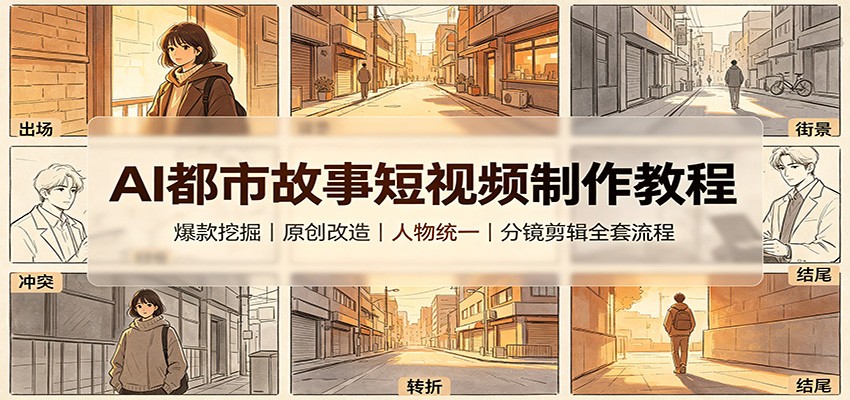 AI都市故事短视频制作教程：爆款挖掘原创改造，人物统一分镜剪辑全套流程