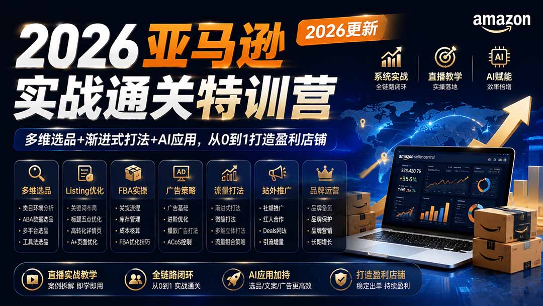(19907期)2026亚马逊实战通关特训营-2026更新,多维选品+渐进式打法+AI应用,从0到1打造盈利店铺