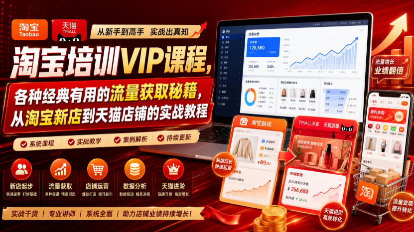 淘宝培训VIP课程，各种经典有用的流量获取秘籍，从淘宝新店到天猫店铺的实战教程（更新08月12日）