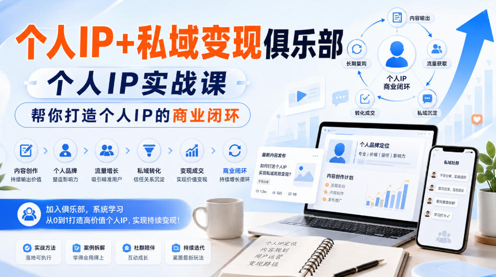 个人IP+私域变现俱乐部,个人IP实战课,帮你打造个人IP的商业闭环