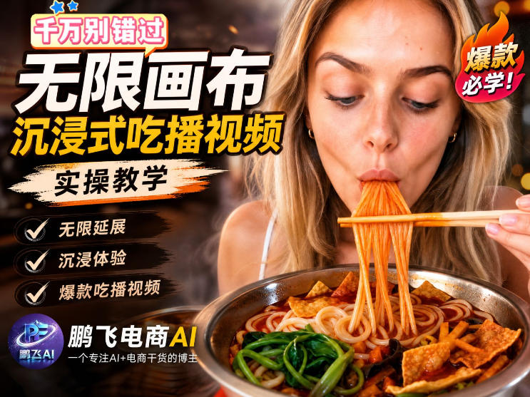 保姆级教程｜用AI无线画布做沉浸式吃播，3步直接出片，无线画布工作流，操作简单好上手