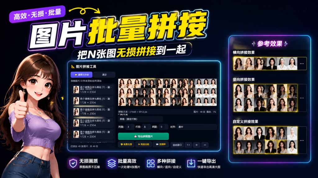 （20005期）图片批量拼接，把N张图无损拼接到一起，支持横向、竖向、自定义等功能