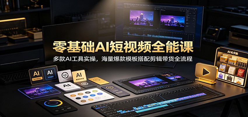 零基础AI短视频全能课：多款AI工具实操，海量爆款模板搭配剪辑带货全流程