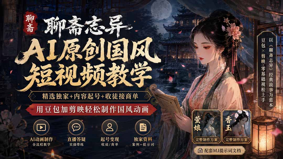(19754期)聊斋志异AI原创国风短视频教学-更新;精选独家+内容起号+收徒接商单,用豆包加剪映轻松制作国风动画