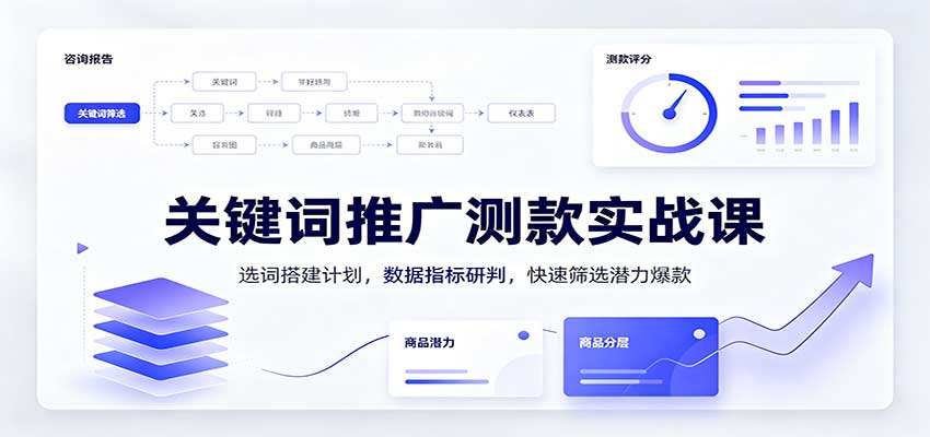 关键词推广测款实战课:选词搭建计划,数据指标研判,快速筛选潜力爆款