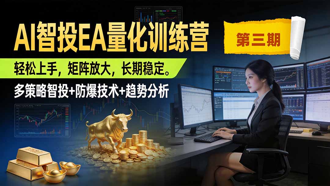 (19737期)AI智投EA量化训练营第三期,多策略智投+防爆技术+趋势分析 ,小白轻松上手,矩阵放大,长期稳定,日入500U。