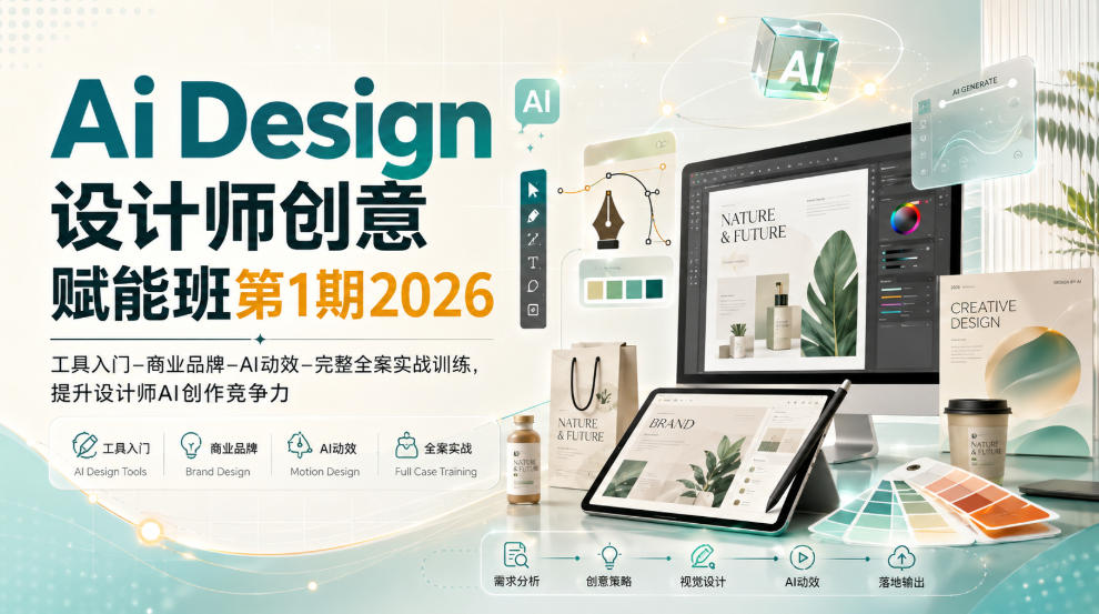 Ai Design设计师创意赋能班第1期2026｜工具入门‑商业品牌‑AI动效‑完整全案实战训练，提升设计师AI创作竞争力