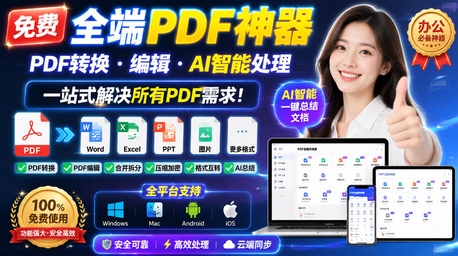 （20184期）免费全端PDF神器，PDF转换·编辑·AI智能处理，一站式解决所有PDF需求!