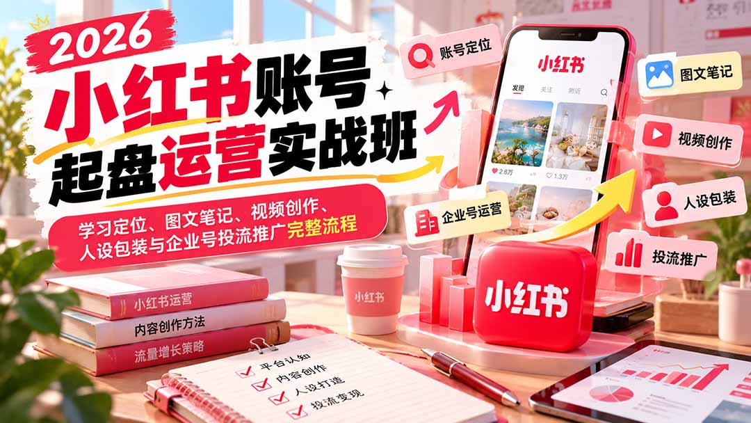(20646期)2026小红书账号起盘运营实战班:学习定位、图文笔记、视频创作、人设包装与企业号投流推广完整流程