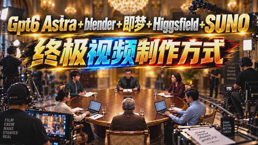 （20588期）GPT-6 Astra+Blender+即梦+Higgsfield+Suno=终极视频制作方式（无水印）