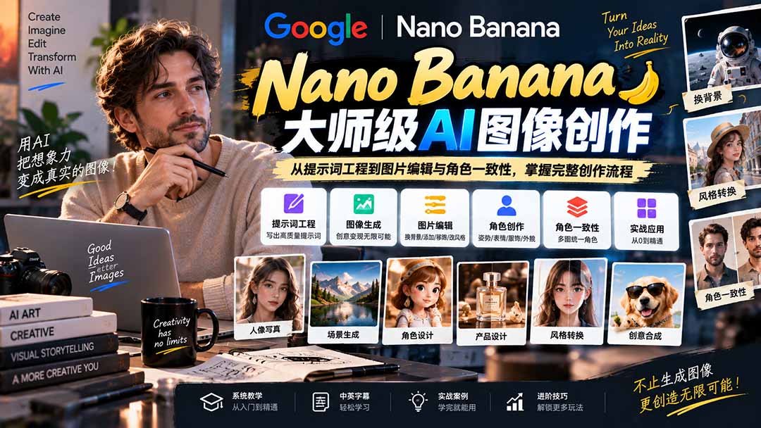 （20609期）【无水印】Nano Banana大师级AI图像实战课：从提示词工程到图片编辑与角色一致性，掌握完整创作流程
