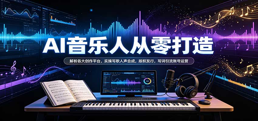 AI音乐人从零打造：解析各大创作平台，实操写歌人声合成，版权发行，写词引流账号运营