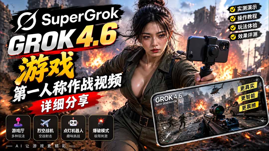 （20502期）Grok 4.6 也能做游戏？第一人称作战视频实测｜玩法详细讲解