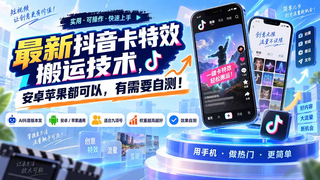 （20606期）最新抖音卡特效搬运技术，安卓苹果都可以，有需要自测！
