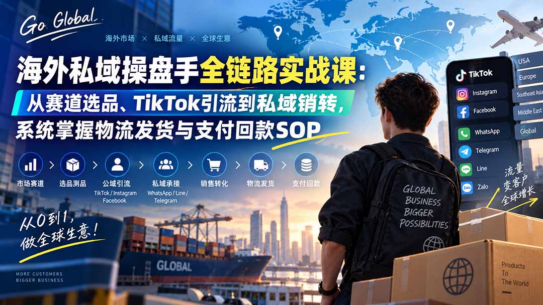 (20255期)海外私域操盘手全链路实战课:从赛道选品、TikTok引流到私域销转,系统掌握物流发货与支付回款SOP